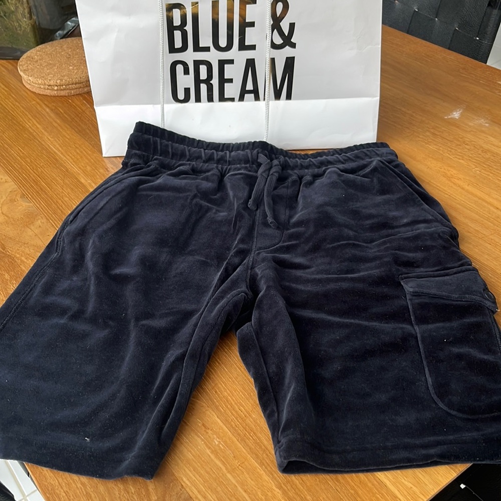 MENS NAVY VELOR SHORTS 04651/A TRIP IN A BAG VELVET SHORTS